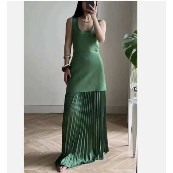 ZARA NEW WOMAN LONG PLEATED KNIT COMBINATION DRESS GREEN 4192/055 S M L - Picture 14 of 17